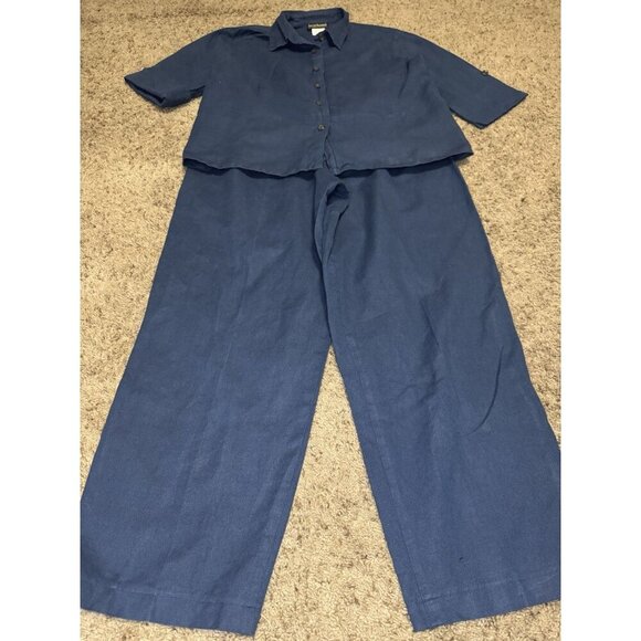 HARVE BENARD Linen Navy Top & Pant Set Resort Wear Minimalist Travel Beach XL - Picture 10 of 15
